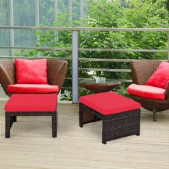 Costway 2PCS Patio Rattan Ottoman Cushioned Seat Foot Rest Furniture TurquoiseRedWhite -Outdoor Deals Garden Store GUEST 19c0ab60 9e9f 422f b266 f59a18a6093e