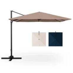 Costway Patio 9.5FT Square Cantilever Offset Hanging Umbrella 2-Tier 360° Outdoor Beige/ Coffee/Navy -Outdoor Deals Garden Store GUEST 19f3b5d5 8df1 40ac b5a2 829327800db8