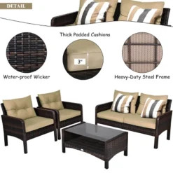 Costway 4PCS Patio Rattan Furniture Set Loveseat Sofa Coffee Table Garden W/ Cushion -Outdoor Deals Garden Store GUEST 1a56dfaa e20e 4cc7 aad2 1b53ca91d5fe 1