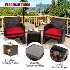 Costway 5PCS Patio Rattan Wicker Furniture Set Sofa Ottoman W/ Cushions Red -Outdoor Deals Garden Store GUEST 1a98b5a9 831a 4e0b aef6 fdc3223d0221