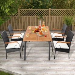 Costway Patio PE Wicker Chairs Acacia Wood Armrests With Soft Zippered Cushion Garden 13 Costway Patio PE Wicker Chairs Acacia Wood Armrests With Soft Zippered Cushion Garden -Outdoor Deals Garden Store GUEST 1b347cce 7218 4652 bd3d 92326426c516