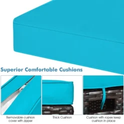 Costway 2PCS Patio Rattan Ottoman Cushioned Seat W/ Foot Rest Turquoise -Outdoor Deals Garden Store GUEST 1b6833a6 ce0a 4a83 ab09 5ce238ef5d6b