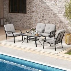 Costway 2 PCS Patio Metal Chairs Outdoor Dining Seat Heavy Duty With Cushions Garden Gray -Outdoor Deals Garden Store GUEST 1b6c3949 cc09 412a 8d13 72966b3544d2