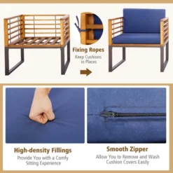 Costway 3pcs Patio Acacia Wood Bistro Conversation Cushioned Chair & Table Set Outdoor -Outdoor Deals Garden Store GUEST 1c0474bf fed6 4a4e aa88 5e6acc69ac52