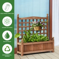 Costway 2 PCS Solid Wood Planter Box With Trellis Weather-Resistant 25"x11"x30" -Outdoor Deals Garden Store GUEST 1d1b3d3d bf72 45af 87ef af70bbdbcba8