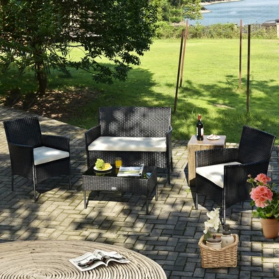 Costway 4PCS Patio Rattan Furniture Set Cushioned Sofa Coffee Table Backyard Porch White 3 Costway 4PCS Patio Rattan Furniture Set Cushioned Sofa Coffee Table Backyard Porch White - Image 3