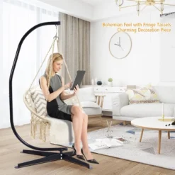 Costway Hanging Hammock Chair Macrame Swing Handwoven Cotton Backrest Garden Grey Black -Outdoor Deals Garden Store GUEST 1d7f9dac 135e 4d9b 809a 02248aefb326