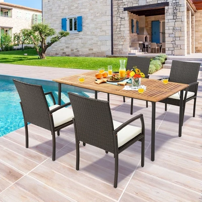 Costway Patio Rectangular Acacia Wood Dining Table With 1.9''Umbrella Hole Indoor&Outdoor 3 Costway Patio Rectangular Acacia Wood Dining Table With 1.9''Umbrella Hole Indoor&Outdoor - Image 3