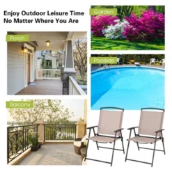 Costway 4 Pcs Patio Folding Sling Dining Chairs Armrests Steel Frame Outdoor Beige/Grey -Outdoor Deals Garden Store GUEST 1d915f12 a869 499d aed7 0aa5faac9b84