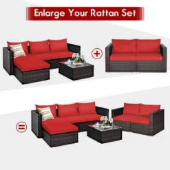 Costway 2PCS Patio Rattan Corner Sofa Sectional Furniture Set Black Cushion BlackRed -Outdoor Deals Garden Store GUEST 1d962eb8 15bb 4c68 be92 140470b96821