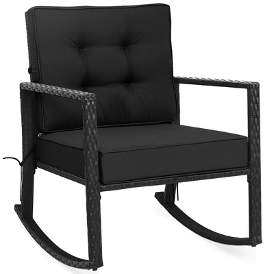 Costway Patio Rattan Rocker Chair Outdoor Glider Rocking Chair Cushion Lawn NavyBlackGrey 1 Costway Patio Rattan Rocker Chair Outdoor Glider Rocking Chair Cushion Lawn NavyBlackGrey