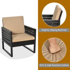 Costway 3PCS Patio Rattan Bistro Furniture Set Cushioned Sofa Chair Coffee Table Garden -Outdoor Deals Garden Store GUEST 1df9a1a5 03d5 4427 9c08 2c9067e5645d