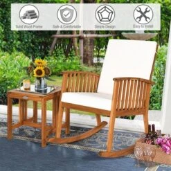 Costway 2PCS Acacia Wood Patio Rocking Chair Set Cushioned Coffee Table -Outdoor Deals Garden Store GUEST 1e19f3e5 3138 4ad7 ba63 d1376fa30386