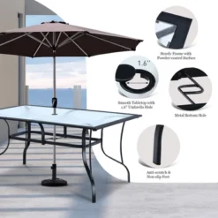 Costway 60''x 38'' Patio Dining Table Glass Top Rectangular Deck W/Umbrella Hole -Outdoor Deals Garden Store GUEST 1e1adfea c695 49bf 84b0 a4a98a3632ef