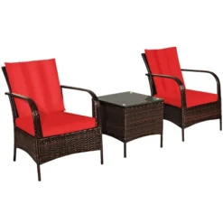 Costway 3 PCS Patio Wicker Rattan Furniture Set Coffee Table & 2 Rattan Chair W/Cushions -Outdoor Deals Garden Store GUEST 1f43397a b085 4176 b188 12f93bb89f46
