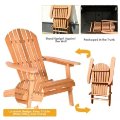 Costway 4 PCS Eucalyptus Adirondack Chair Foldable Outdoor Wood Lounger Chair Natural -Outdoor Deals Garden Store GUEST 1f5fb48a c94f 4cbe b76b b203c5ad4c38