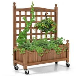 Costway 32in Wood Planter Box W/Trellis Mobile Raised Bed For Climbing Plant -Outdoor Deals Garden Store GUEST 1f60194f 0aab 444e 9252 d8ffb256a955