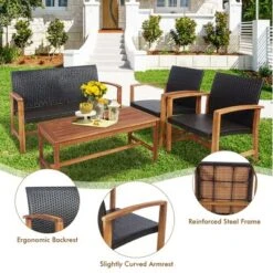 Costway 4PCS Outdoor Patio Rattan Furniture Set Acacia Wood Frame Sofa Loveseat Garden -Outdoor Deals Garden Store GUEST 1fc62400 7e82 4f58 9199 51a93e3f4fc2 1