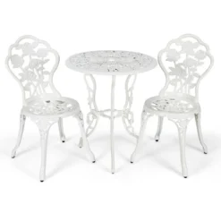 Costway 3PCS Cast Aluminum Patio Bistro Furniture Set Rose Design Outdoor White -Outdoor Deals Garden Store GUEST 203d4d13 8b36 4a65 b54c 531c65cb51e9