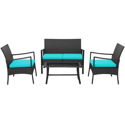 Costway 4PCS Patio Wicker Furniture Set Cushioned Chairs& Loveseat With Coffee Table Garden 6 Costway 4PCS Patio Wicker Furniture Set Cushioned Chairs& Loveseat With Coffee Table Garden - Image 6