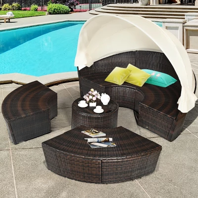 Costway Patio Rattan Daybed Cushioned Sofa Adjustable Table Top Canopy 3 Pillows 2 Costway Patio Rattan Daybed Cushioned Sofa Adjustable Table Top Canopy 3 Pillows - Image 2