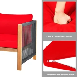 Costway 8PCS Wooden Patio Furniture Set Cushioned Sofa W/Rope Armrest WhiteTurquoiseRed -Outdoor Deals Garden Store GUEST 207c1ff4 44d7 4a14 bc4a 816de8c4fa1b