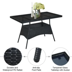 Costway 5PCS Patio Rattan Dining Set Table W/Glass Top Garden Furniture -Outdoor Deals Garden Store GUEST 209392df b8d5 4a08 8f34 40e509730922