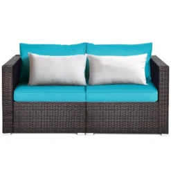Costway 4PCS Patio Rattan Corner Sofa With Blue Cushion -Outdoor Deals Garden Store GUEST 20b27ef9 05f5 4a41 af98 540bf0c255ca