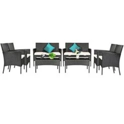 Costway 8PCS Patio Rattan Furniture Set Cushioned Sofa Coffee Table Backyard TurquoiseRed