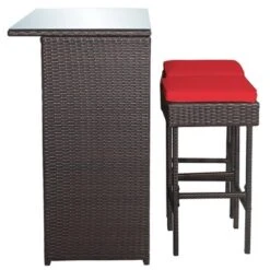 Costway 3PCS Patio Rattan Wicker Bar Table Stools Dining Set Cushioned Chairs Garden Red -Outdoor Deals Garden Store GUEST 20d0899d 9108 43c2 98cc dbc11be87953