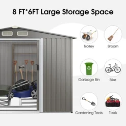 Costway 8'x6' Outdoor Storage Shed Galvanized Steel Tool House Organizer For Garden Yard -Outdoor Deals Garden Store GUEST 215fc593 843b 46f0 93de 1bcef125ff07