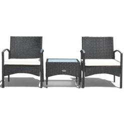 Costway 3 PCS Furniture Set Table & 2 Chair Patio Wicker Rattan W/Cushion -Outdoor Deals Garden Store GUEST 21670bde 5141 43ea 9ea9 f9da776561b5