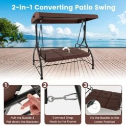 Costway 3-Seat Outdoor Converting Patio Swing Glider Adjustable Canopy Porch Swing Coffee/Black/Red -Outdoor Deals Garden Store GUEST 21701704 5893 4c69 8a3e 61667754bdfc