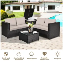 Costway 4PCS Outdoor Patio Rattan Furniture Set Cushioned Loveseat Storage Table -Outdoor Deals Garden Store GUEST 21858619 442a 47a5 9bd5 234b9c0780ee