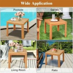 Costway 2PCS Wooden Square Side End Table Patio Coffee Bistro Table Indoor Outdoor Natural -Outdoor Deals Garden Store GUEST 22817ed3 878e 46fa b5eb 6a83345826d1