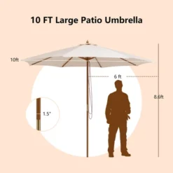 10FT Patio Wooden Market Table Umbrella Pulley W/8 Bamboo Ribs Sunshade Canopy -Outdoor Deals Garden Store GUEST 22c7e6ab f542 425d 983e 33fe529bccca