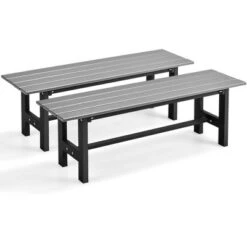 Costway 2PCS Outdoor HDPE Bench With Metal Frame 47'' X 14'' X 16'' For Yard Garden Brown/Black/Gray -Outdoor Deals Garden Store GUEST 230aad56 4beb 4fb5 8754 c5fa50d2fcba