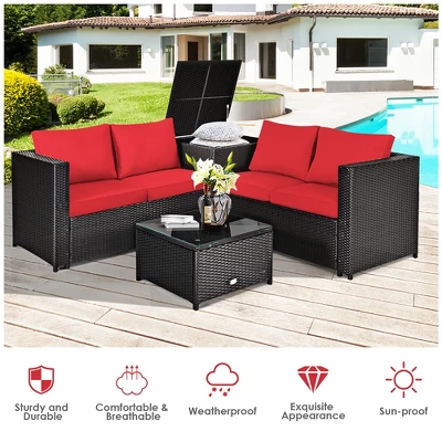 Costway 8PCS Outdoor Patio Rattan Furniture Set Cushioned Loveseat Storage Table RedNavy 3 Costway 8PCS Outdoor Patio Rattan Furniture Set Cushioned Loveseat Storage Table RedNavy - Image 3
