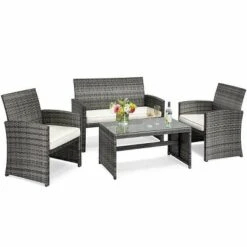 Costway 4PCS Rattan Patio Furniture Set Garden Lawn Sofa Cushioned Seat Mix Gray Wicker -Outdoor Deals Garden Store GUEST 2398416f 6c7e 4107 aa12 54367a8c8404