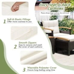 Costway 5PCS Patio Rattan Furniture Set Sofa Ottoman Cushioned Table W/Wood Top -Outdoor Deals Garden Store GUEST 2416eb5d a76f 4538 a8d0 e2d26db611c0
