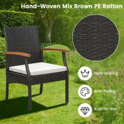 Costway 5 PCS Patio Rattan Dining Set Acacia Wood Table 4 Wicker Chairs With Umbrella Hole -Outdoor Deals Garden Store GUEST 254e9335 f5e4 4e9a b391 8bbee5acf6ad 2