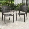 Costway 2pcs Patio Cast Aluminum Armrest Chairs Dining Stackable Outdoor Bronze/White