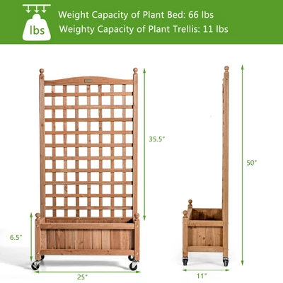 Costway 2PC 50in Wood Planter Box W/Trellis Mobile Raised Bed For Climbing Plant 1 Costway 2PC 50in Wood Planter Box W/Trellis Mobile Raised Bed For Climbing Plant