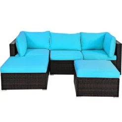 Costway 5PCS Patio Rattan Sectional Conversation Set Ottoman Turquoise 17 Costway 5PCS Patio Rattan Sectional Conversation Set Ottoman Turquoise -Outdoor Deals Garden Store GUEST 2612794d af74 43d5 bc44 7e087f6ee0f2