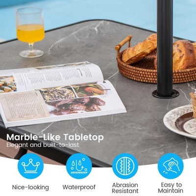 Costway Patio Rectangle Dining Table 49'' X 29.5'' Marble-Like Tabletop With Umbrella Hole 5 Costway Patio Rectangle Dining Table 49'' X 29.5'' Marble-Like Tabletop With Umbrella Hole - Image 5