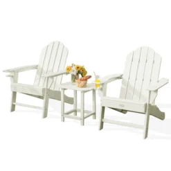 Costway 3PCS Patio Adirondack Chair & Side Table Set Weather Resistant W/ Cup Holder -Outdoor Deals Garden Store GUEST 267378c4 96b0 4a11 9f62 df49a73e0743