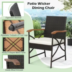 Costway 7PCS Patio Wicker Dining Set Cushion Acacia Wood Armrests Table With Umbrella Hole -Outdoor Deals Garden Store GUEST 26c0fb63 af8b 4efe bcb1 27b72afd4048