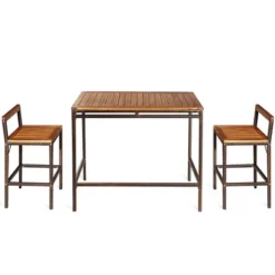 Costway 3 PCS Patio Rattan Wicker Bar Wood Table Chair Outdoor -Outdoor Deals Garden Store GUEST 27221e22 fae4 469f 8c1a 8621f02d9e59