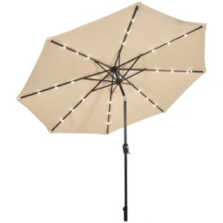 Costway 10' Solar LED Lighted Patio Market Umbrella Shade Tilt Adjustment Crank TanBeige -Outdoor Deals Garden Store GUEST 27324303 a326 466a 9787 90184a8c2ff9