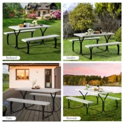 Costway Picnic Table Bench Set Outdoor Backyard Patio Garden Party Dining All Weather White -Outdoor Deals Garden Store GUEST 274db071 5d39 47ce 9958 6111f6e9c302